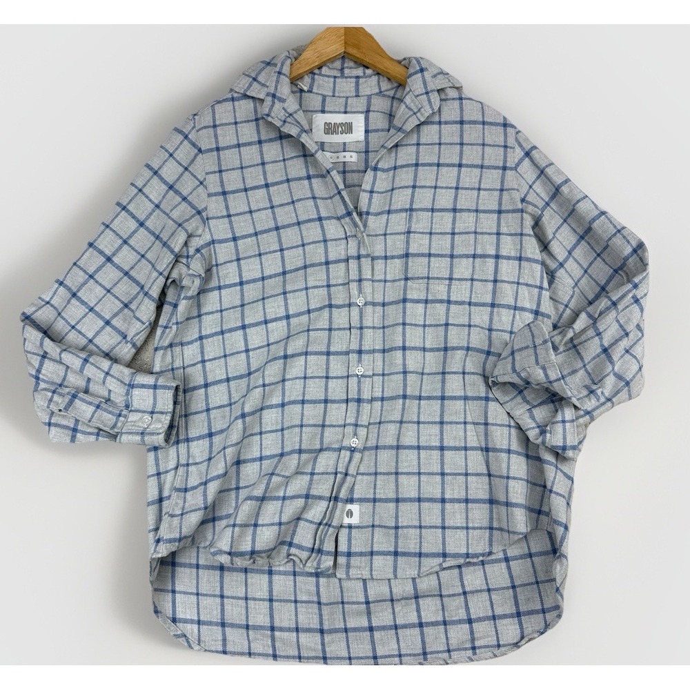 Frank‎ & Eileen Grayson The Hero Womens M Plaid Shirt lightweight Blue Gray $248